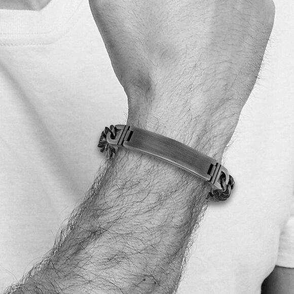 Stainless Steel Brushed & Antiqued Curb Link I.D. Bracelet, 8.75 Inch